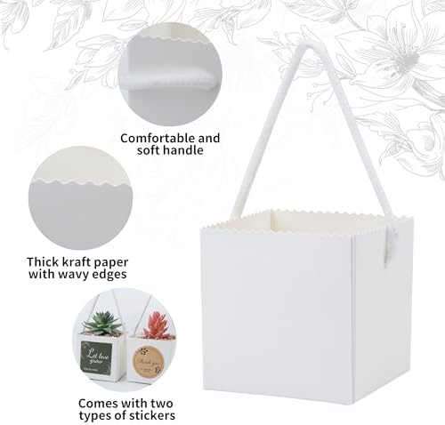 Temlum 2.5 Inch Succulent Wrap Bags (Fits 2.5″ Pots) with Thank You & Let Love Grow Stickers, Small Gift Box for Wedding, Baby Shower, Succulent Party Favors for Guests (White 100pcs) - Image 2