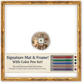 CountryArtHouse Signature Keepsake Frame - Circle Mat Window - Gold Bamboo Genuine Hardwood 20x20 5x5 Photo - Metallic Silver Border Mat - Complete Keepsake Signing Kit by CountryArtHouse