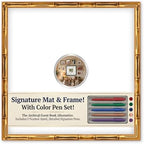 CountryArtHouse Signature Keepsake Frame - Circle Mat Window - Gold Bamboo Genuine Hardwood 20x20 5x5 Photo - Metallic Silver Border Mat - Complete Keepsake Signing Kit by CountryArtHouse