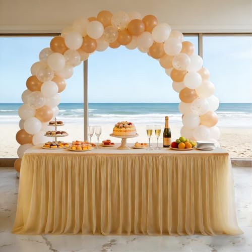 1-Pack Champagne 2-in-1 Tulle Tablecloth for 6-Foot Rectangular Table - Image 3