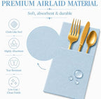 100Pcs Light Blue Napkins sage Disposable Linen Feel Dinner Paper Napkin with Built-in Flatware Pocket, Airlaid Paper Pre-Folded Napkin for Silverware Baby Shower Wedding Birthday Party - Image 4