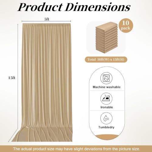 50ft x 15ft Champagne Backdrop Curtains for Wedding Parties, 10 Panels Extra Long Wrinkle Free Fabric Drapes Photo Backdrop for Baby Shower Birthday Stage Reception Lobby Decoration - Image 6
