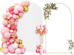 7.2FT Metal Arch Backdrop Stand and Cover Set, Gold Wedding Backdrop Arch Stand with Cover, Balloon Arch Stand with White Arch Cover for Birthday Party Baby Shower Graduation Ceremony Decorations by Hzdeying