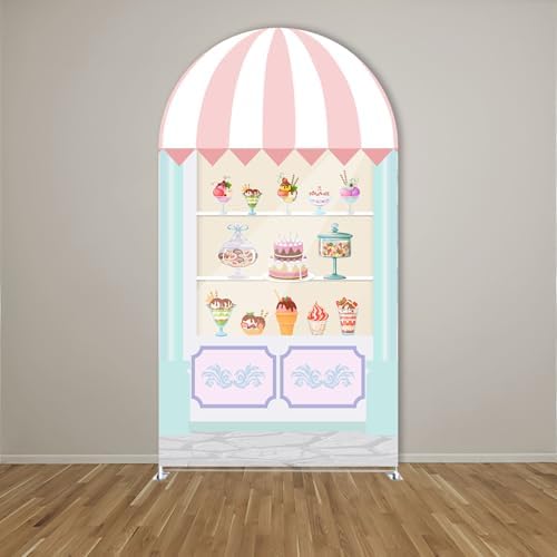 Arch Backdrop Cover Ice Cream Sprinkles Girls Birthday Party Decorations Arch Frame Fabric Cover Sweet ONE Candy Pink Baby Shower Baptism Parties (7.2x4ft Cover,shop2) - Image 2