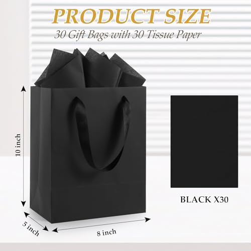 Epoesch 30 Pack Black Small Gift Bags with Handles and 30 Tissue Papers - Image 2