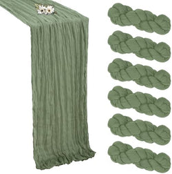 6 Pack Sage Green Cheesecloth Table Runner 10Ft 23 x 120 Inch by RestfulGlow