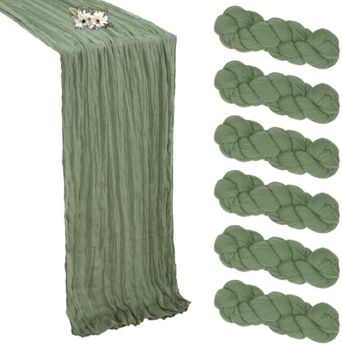 6 Pack Sage Green Cheesecloth Table Runner 10Ft 23 x 120 Inch by RestfulGlow