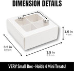100 pcs White Mini Truffle Box for 4 Treats with Window and Dividers, Bakery Boxes, 3.5 x 3.5 x 1.57 Inches VERY SMALL Baking Boxes, Square Truffles Box for Gift Giving - Image 2