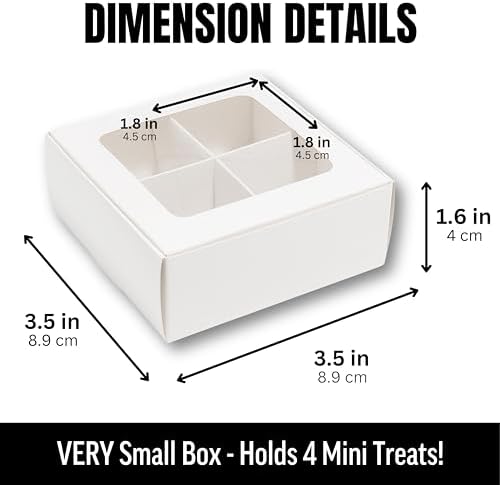 100 pcs White Mini Truffle Box for 4 Treats with Window and Dividers, Bakery Boxes, 3.5 x 3.5 x 1.57 Inches VERY SMALL Baking Boxes, Square Truffles Box for Gift Giving - Image 2