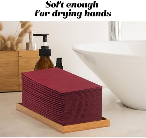 KAMMAK Burgundy Napkins Disposbale Wine Red Cloth like Paper Dinner Napkins with Pocket 100 Pack Guest Hand Towel for Party Decoration, Wedding Reception, Bathroon, Restaurant (16.5 x 16.5 inch) - Image 4