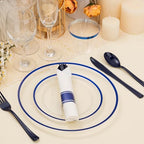 BESTSTAR 700PCS Clear and Blue Disposable Plastic Plates Set for 100 Guests - Image 4