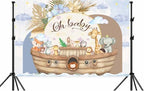 10X8ft Noah's Ark Baby Shower Photo Backdrop Photography Background, Oh Baby Boho Cartoon Animal Woodland Ocean Newborn Kid Party Backdrops Photo Booth Prop Decorations Wall Decor Tablecloth - Image 4