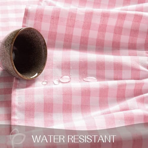 Romanstile Gingham Ruffled Tablecloth Rectangle, 60 x 102 Inch, Pink - Image 3