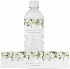 Personalized Water Bottle Labels with Choice of 30 Flower Styles - Choose Font and Pre-Made Phrases or Design Custom Text - LABELS ONLY (010 White Flowers, 2 inch (8.5x2")) by ThePaperedWedding
