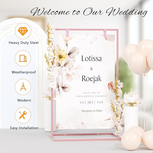 50H" Wedding Welcome Sign Stand with 8 Pair Satin Ribbon & 2 Leather Strap - Image 4