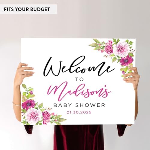 Andaz Press Personalized Large Canvas Baby Shower Welcome Sign, 16 x 20 Inches, Fuchsia Florals, Guestbook Alternative, Custom Baby Shower Sign, for Floral Baby Shower, Baby Sprinkle Theme - Image 6