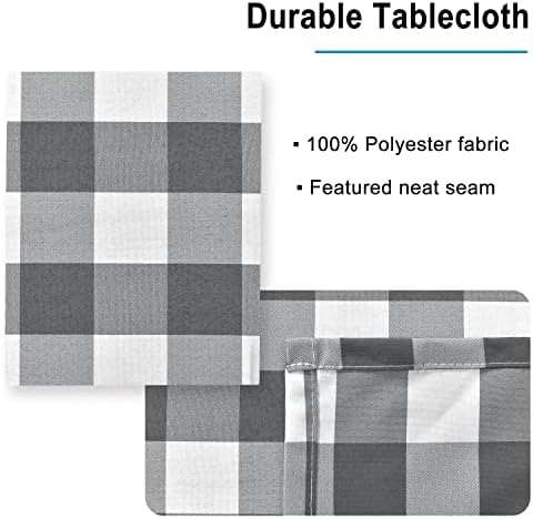 Hiasan Checkered Rectangle Tablecloth 54 x 80 Inch, Grey and White - Image 3