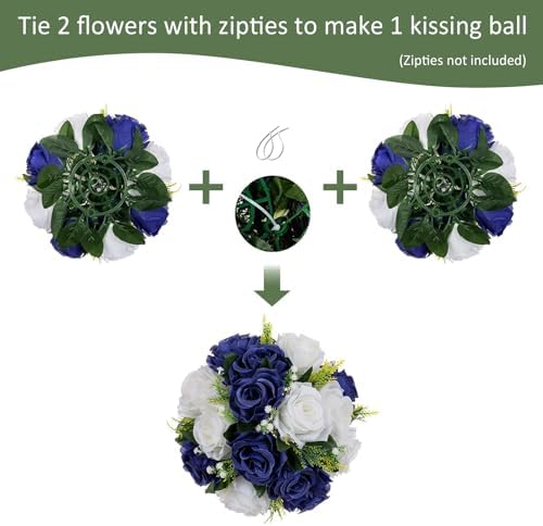 10Pcs Artificial Rose Balls for Centerpieces (Navy Blue & White) - Image 7