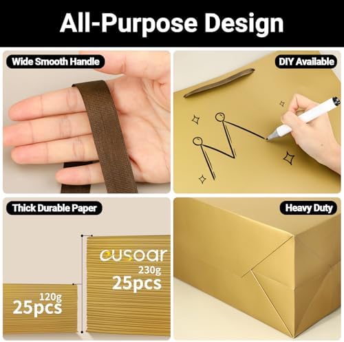 EUSOAR Paper Bags with Handle, 25pcs 16"x6"x12" Thank You Gift Wrap Bags Handles Bulk, Merchandise Retail Wrapping Paper Bags for Business, Craft Grocery, Boutique, Party Favor, Wedding - Image 3