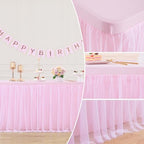 6 Pack Pink Tablecloths for 6 Foot Rectangle Tables Tulle Tablecloth Fitted Pink Table Cloth Rectangle 6ft Stretch Spandex Table Covers for Baby Shower Girls Birthday Party Banquet Desk Tables Skirt - Image 4