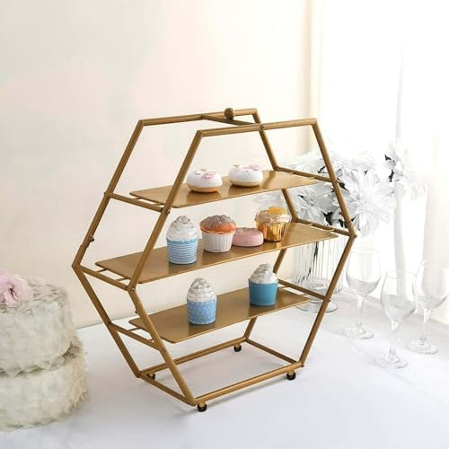 Efavormart 3-Tier Metal Hexagon Cupcake Stand 21" Matte Gold - Durable Contemporary Dessert Holder Appetizer Display for Upscale Events Banquets & Gatherings - Image 5