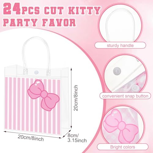 SmoothNovelty 24 Pcs Pink Cat Party Favor Bag Pink Bow Kitty - Image 2