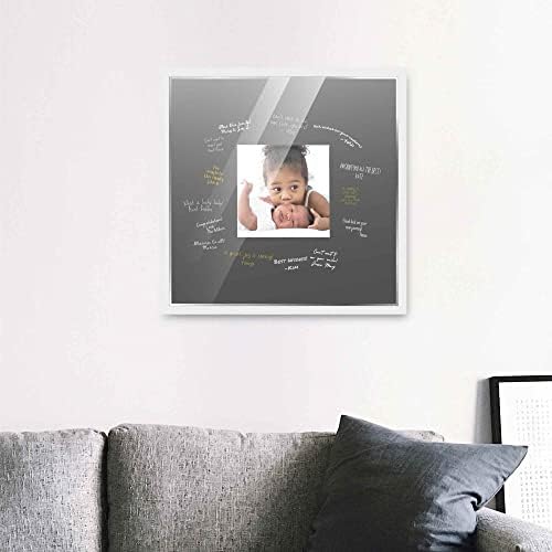 20x20 Square White Autograph & Signature Picture Frame With Black Square Opening Photo Mat for 8x8 Pictures Wooden Picture Frames - Birthday, Baby Shower, Memorial Signing Board, Matted Frame - Image 6