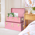 Vixdonos Decorative Large Metal Box Storage Trunk Chest Set of 2 College Dorm Organizer with Hardware Hasps and Handle for Home Deocr,23.7X14.2X9.5 Inches,Deep Pink - Image 7