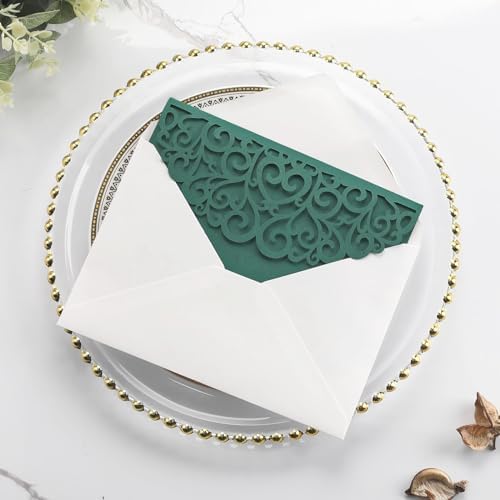 50PCS Green Wedding Invitations, Laser Cut Pocket & Blank Invitation Cards - Image 2