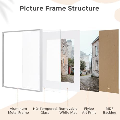 FLYJOE 16x16 Metal Square Picture Frame For Wall With Mat For 12x12, 16''x16'' Aluminum Photo Frames With Tempered Glass For Home Decor, Minimalist Modern Poster Frame Horizontally Vertically, Silver - Image 4