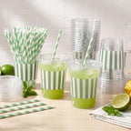 Sliner 50 Sets Sage Green White Striped Plastic Cups 16oz - Image 4