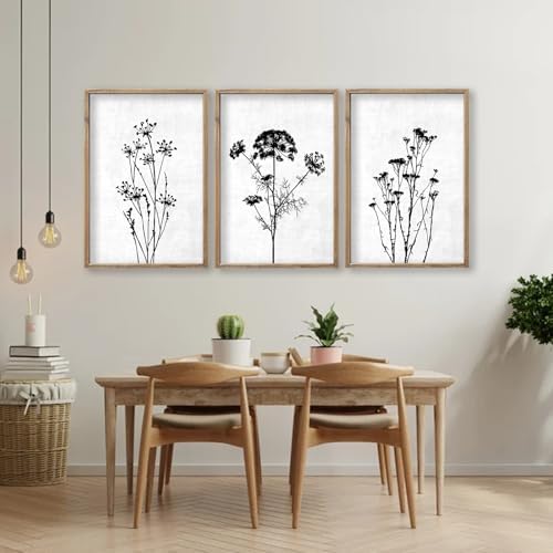 flowtorely Flower Plant Wall Art Decor 16"x11" Set of 3 Black And White - Image 3