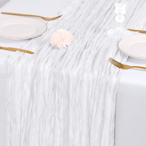 28 Pack White Cheesecloth Table Runner 17x108 Inch Semi Sheer Boho Gauze Cheese Cloth Fabric Table Runners, for Wedding Party Baby Shower Birthday Home Decor Garden Farmhouse - Image 7