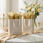 Yeaqee 50 Pcs Metallic Paepr Gift Bags Bulk with Handles,Champagne, Gold - Image 5