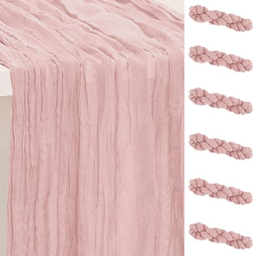 6 Pack Blush Pink Cheesecloth Table Runner 35x120 Inch 10Ft Rustic Gauze Cheese Cloth Table Runner Sheer Cheesecloth Table Runners for Wedding Party Bridal Shower Decoration by SuBleer