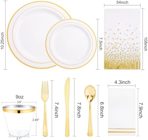 GATHER 176PCS White Gold Plastic Plates Disposable for Wedding Party - Image 2