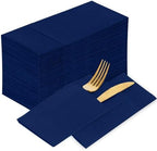 KAMMAK Blue Napkins Disposable 100 Pack Cloth like Paper Dinner Napkins Folded with Pocket Navy Blue Napkins Hand Towel for Party Decoration, Wedding Reception, Bathroon and Kitchen (16.5 x 16.5 inch) by KAMMAK