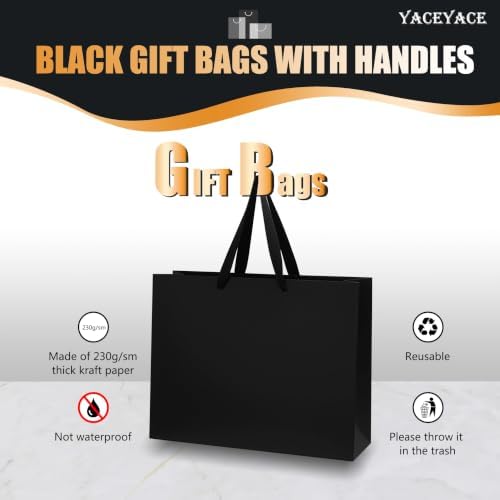 YACEYACE Black Gift Bags Bulk, 20 Pack Black Gift Bags with Handles - Image 5