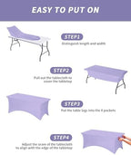 Fixwal 2 Pack 6FT Lavender Tablecloth Rectangle Spandex Fitted Table Cover - Image 5