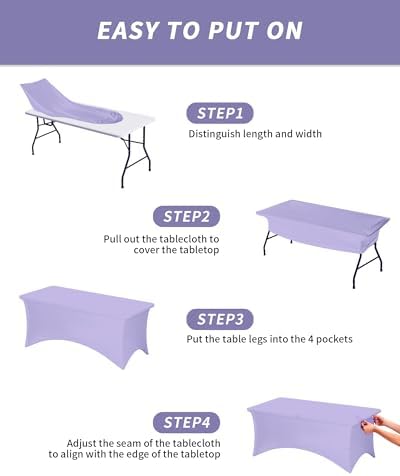 Fixwal 2 Pack 6FT Lavender Tablecloth Rectangle Spandex Fitted Table Cover - Image 5