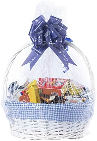 Wicker Gift Basket with Handle and Liner, 11 Inch White Willow Round Basket with Blue Gingham Liner for Easter, Picnic, Wedding, Flower Girl, Foraging, Storage and Home Decor - Wickerwise - Image 2