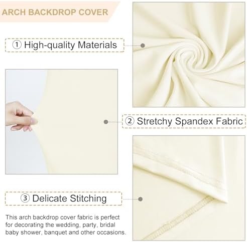 FANPROMS Wedding Arch Cover Ivory 4x7.2FT Spandex Fitted Arch Cover Backdrop Fabric Chiara Round Top Arch Covers Stretchy Backdrop 2-Sided Arch Stand Covering for Wedding Birthday Balloon Arch Frame - Image 3