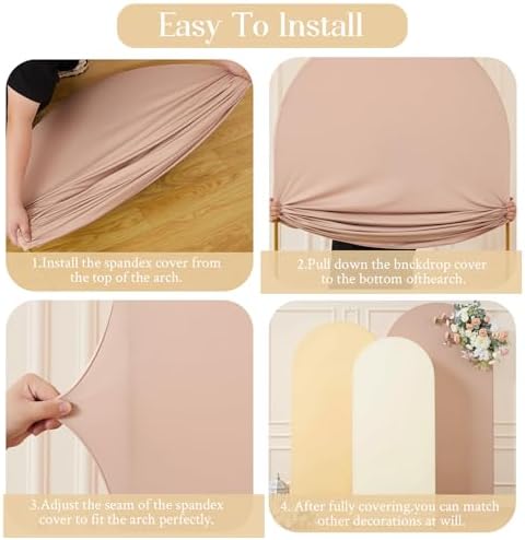 Boho Arch Backdrop Cover 7.2FT 6.6FT 6FT Stretchy Wedding Arch Covers Set of 3 Spandex Fitted Nude Champagne Cream Fabric Backdrop Cover for Party Baby Shower Birthday Decoration - Image 5