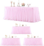 4 Pack 8ft Pink Tablecloths for Rectangle Tables, 8 Foot Pink Rectangular Table Cloth, Wrinkle Free Table Cover with Tutu Skirt for Baby Shower Girls Birthday Party Banquet Buffet Cake Decorations by Suppromo