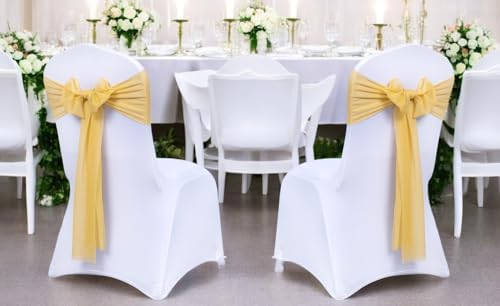 MDS Pack of 125 Chiffon Chair Sashes for Wedding & Event Décor - Gold - Image 2