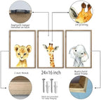 Baby Safari Nursery Wall Art Decor 24x16 Inch Set of 3 Wood Framed - Image 2