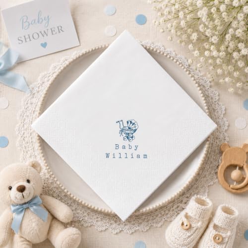 Personalized Baby Shower Napkins, Luncheon or Dinner Napkins, Custom Name Party Decor, Gifts Decorations for Baby Boy Girl, Gender Reveal Party Supplies #3 - Image 3