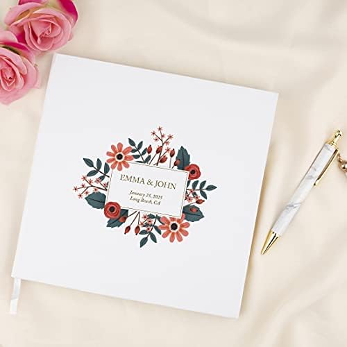 Andaz Press Personalized Wedding Guestbook with Gold Accents, Coral Florals White Guest Sign in Guest Registry 120 Pages 8.5 X 8.5 Memories Book for DIY, Scrapbook, Photo Album - Image 2