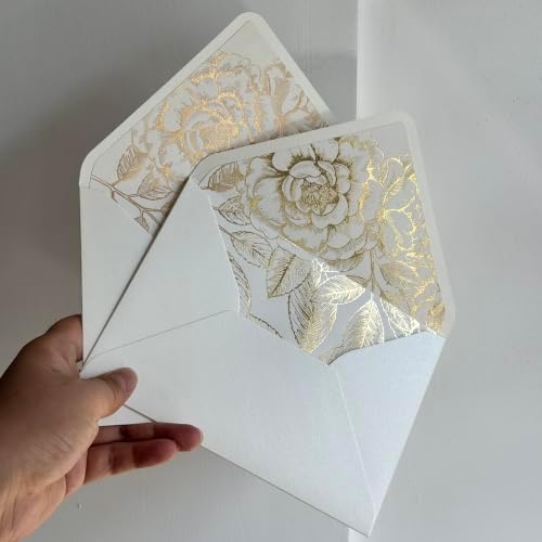 20 Pearl Ivory Envelope with Gold Foil Floral Liner for 5*7 inch Invitation - Image 2