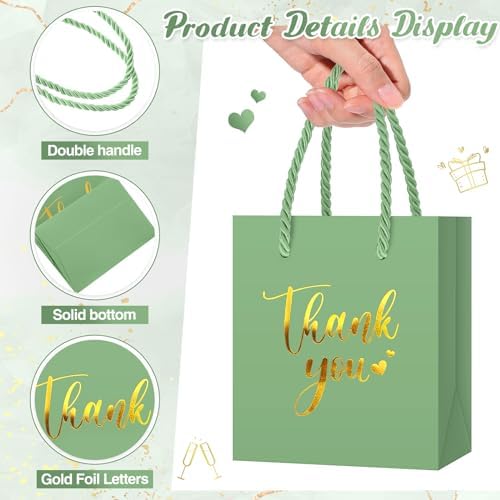 Honoson 60 Pcs Mini Thank You Gift Bag with Handle Bulk,Light Green - Image 4